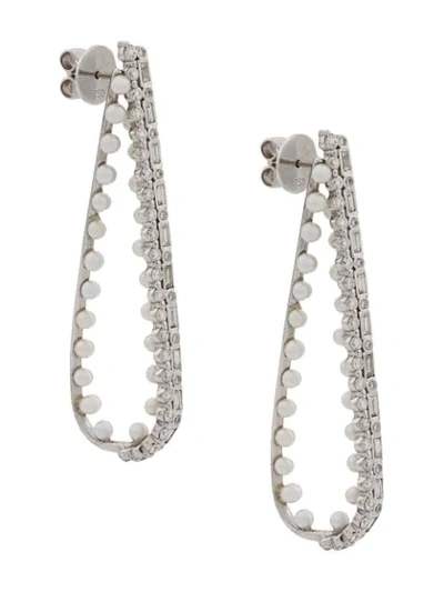 Shop Colette 18kt White Gold Diamond Pearl Earrings In Silver