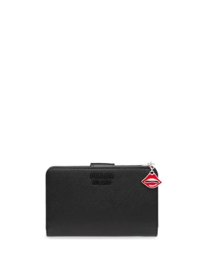 Shop Prada Medium Lips Charm Wallet In Black
