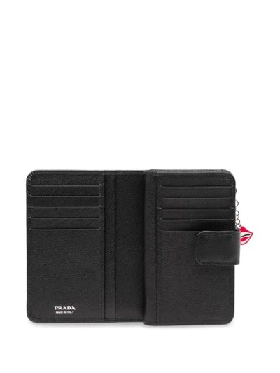 Shop Prada Medium Lips Charm Wallet In Black