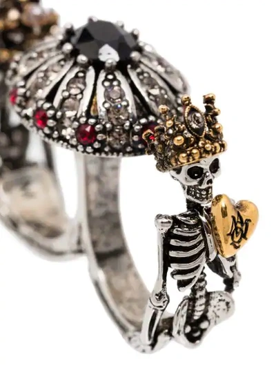 Shop Alexander Mcqueen Skeleton Double Ring In Metallic