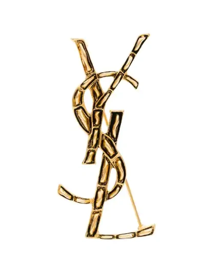 Shop Saint Laurent Ysl Pin Brooch In Gold