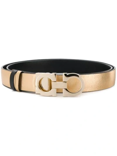 Shop Ferragamo Reversible Gancini Buckled Belt In Gold