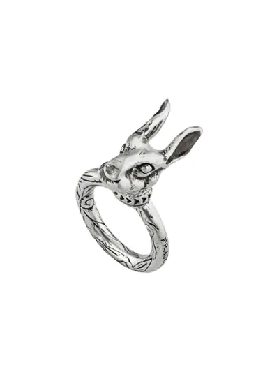 Shop Gucci Anger Forest Rabbit Head Ring In Silver
