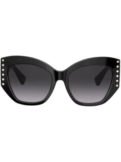 VALENTINO EYEWEAR 镶嵌猫眼框太阳眼镜 - 黑色