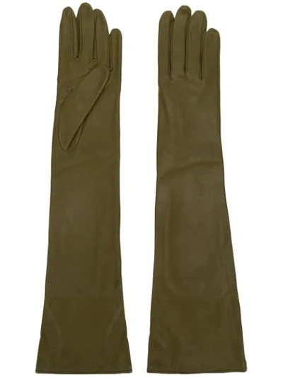 Shop Erika Cavallini Long Leather Gloves - Green