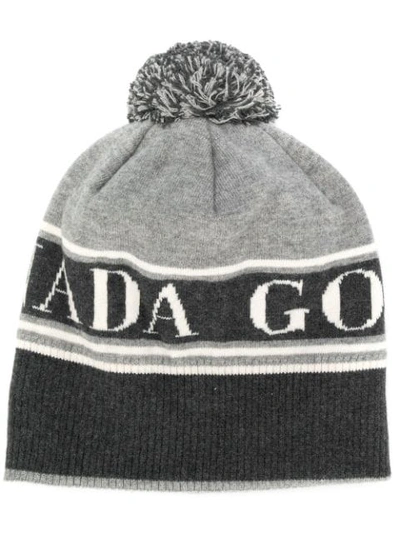 Shop Canada Goose Logo Detail Bobble Hat In Grey