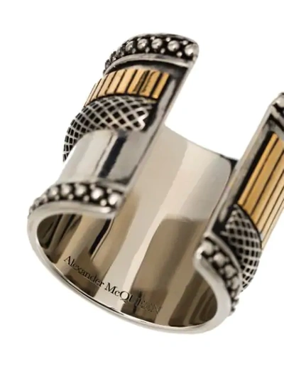 Shop Alexander Mcqueen Engraved Tube Ring In Metallic