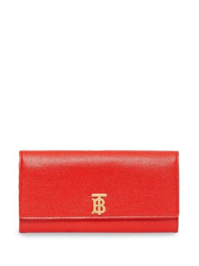 Shop Burberry Monogram Continental Wallet In Red