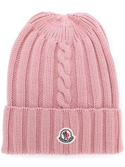 Shop Moncler Cable Knit Beanie - Pink