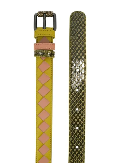 Shop Bottega Veneta Reversible Intrecciato Weave And Snake Embossed Belt In Pink & Purple