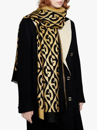 Shop Gucci G Rhombus Print Scarf In Black