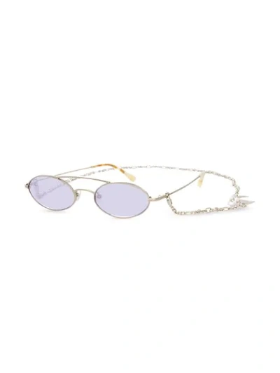 Shop Linda Farrow Oval Frame Sunglasses In Silver