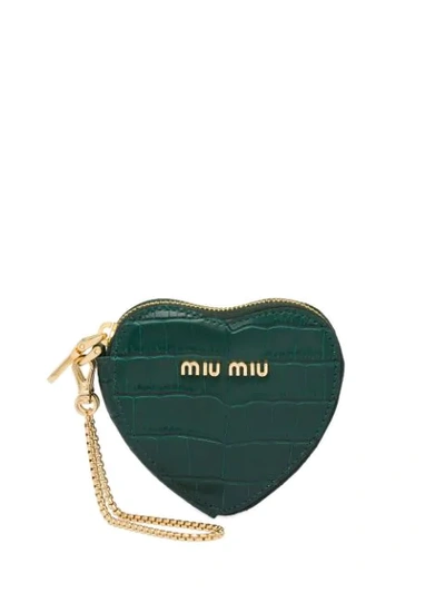 Shop Miu Miu Crocodile Print Heart Keychain In Green