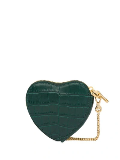 Shop Miu Miu Crocodile Print Heart Keychain In Green