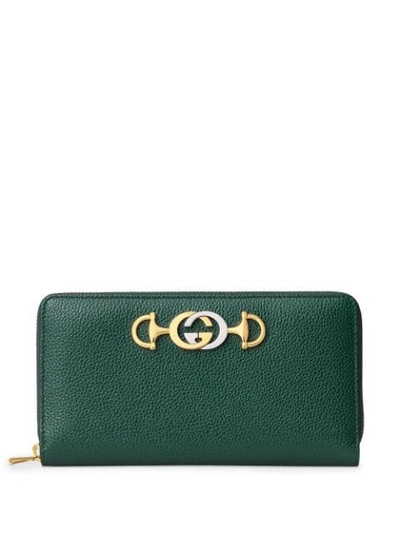 Shop Gucci Zummi Grainy Leather Zipper Around Wallet In Green