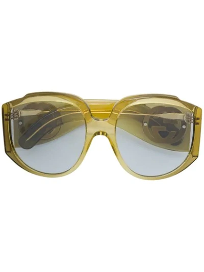 Shop Gucci Oversized Round Frame Sunglasses In Green