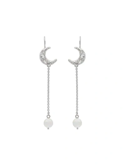 Shop Miu Miu Pearl And Moon Charm Drop Earrings - Metallic