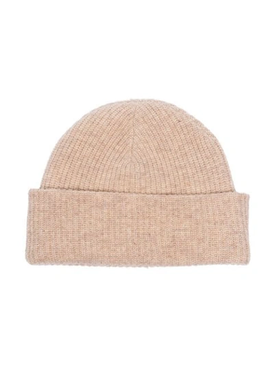 Shop Ganni Knitted Beanie Hat In 180 Tapioca