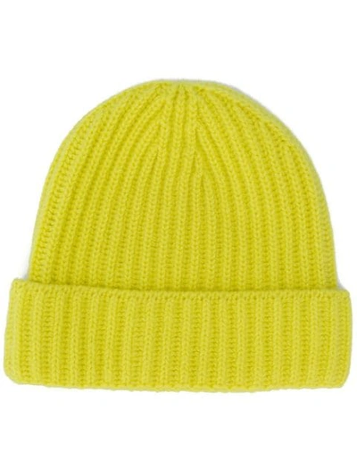 Shop Pringle Of Scotland Ribbed Beanie In Yellow