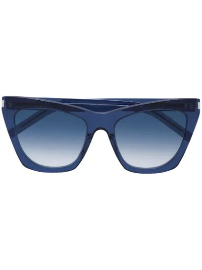 Shop Saint Laurent Blue Kate Acetate Sunglasses