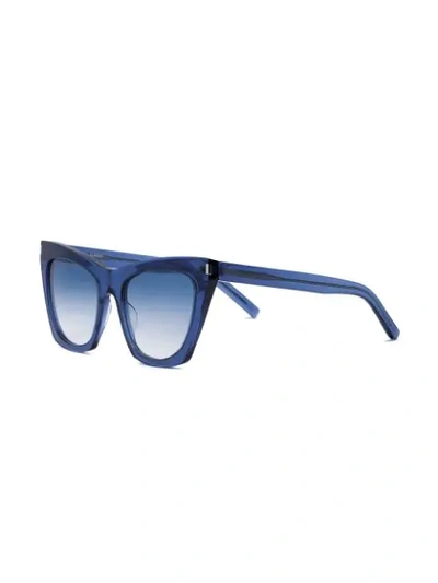 Shop Saint Laurent Blue Kate Acetate Sunglasses