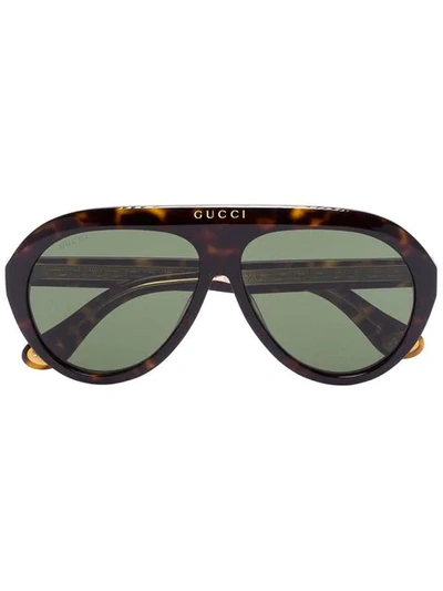 Shop Gucci Brown Havana Tortoiseshell Aviator Sunglasses In Black