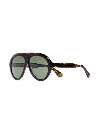 Shop Gucci Brown Havana Tortoiseshell Aviator Sunglasses In Black