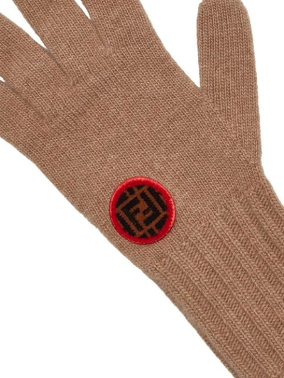 Shop Fendi Logo Patch Knitted Gloves - Brown