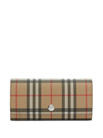 Shop Burberry Vintage Check E-canvas Continental Wallet In Brown