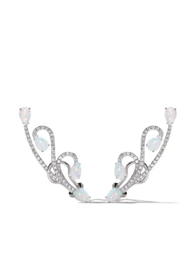Shop As29 18kt White Gold Lucy Diamond And Opal Earrings In Silver