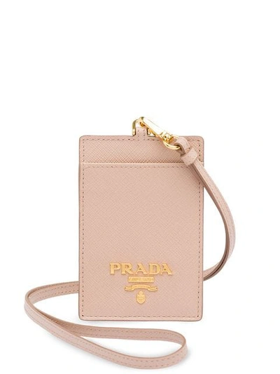 Shop Prada Logo-plaque Lanyard Cardholder In Pink