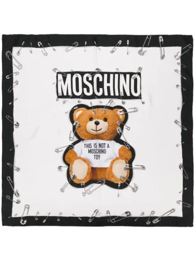 Shop Moschino Teddy Safety Pin Print Foulard In Blue