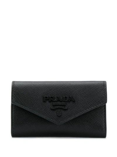 Shop Prada Foldover Key Ring In Black