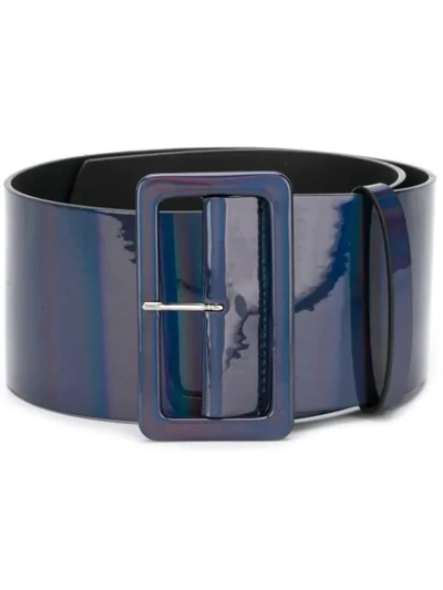 Shop Msgm Shiny Oversized Belt In Blue