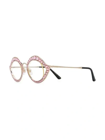 Shop Gucci Crystal Embellished Cat Eye Glasses In Pink & Purple