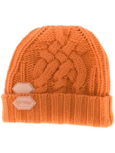 Shop Off-white Logo Patch Beanie In Orange