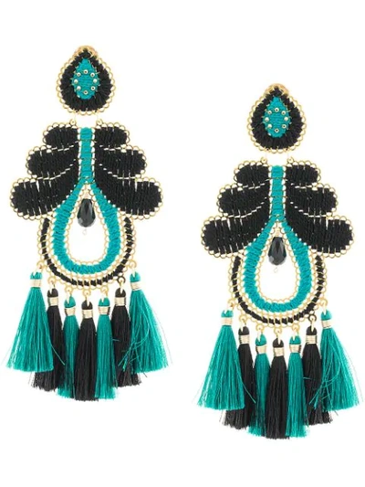 Shop Mercedes Salazar Woven Tassel Drop Earrings In Blue
