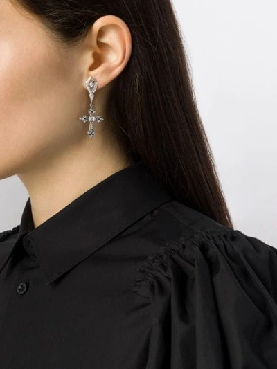 Shop Loree Rodkin 18kt White Gold Diamond Cross Drop Earrings