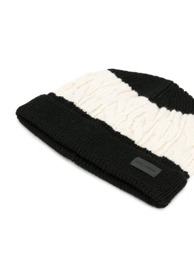 Shop Saint Laurent Colour Block Wool Beanie In Black