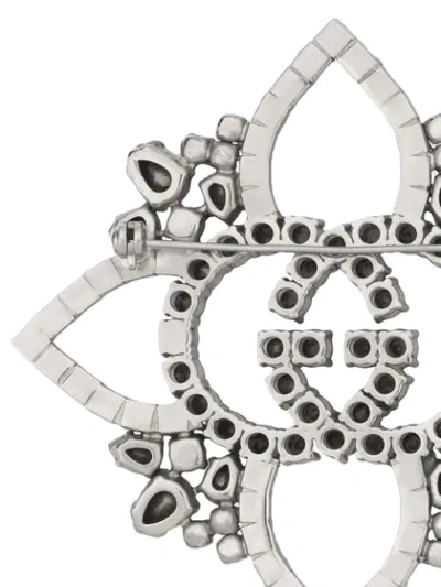 Shop Gucci Crystal Interlocking G Flower Brooch In Metallic