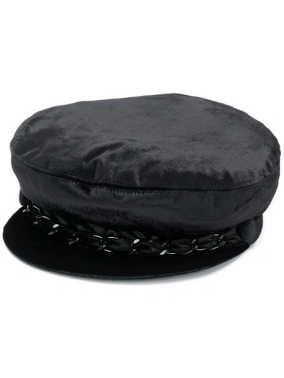 Shop Eugenia Kim Velvet Chain Detail Hat - Black
