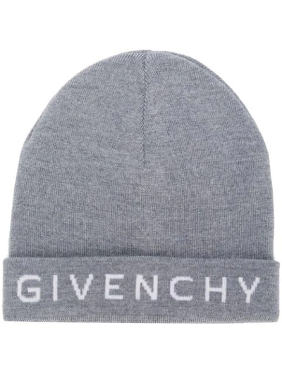 Shop Givenchy Embroidered Logo Beanie - Grey