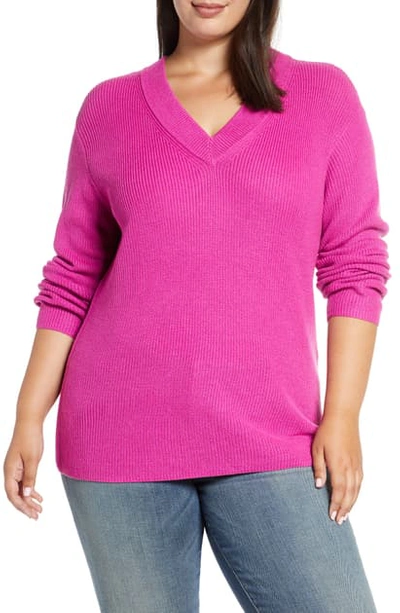 Shop Vince Camuto Ribbed V-neck Sweater In Pink Shock