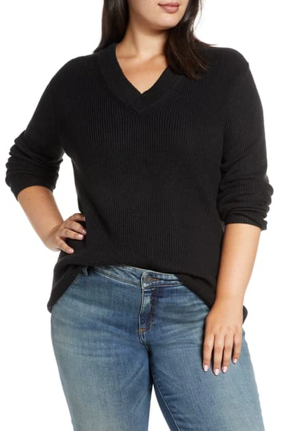 Shop Vince Camuto Ribbed V-neck Sweater In Rich Black