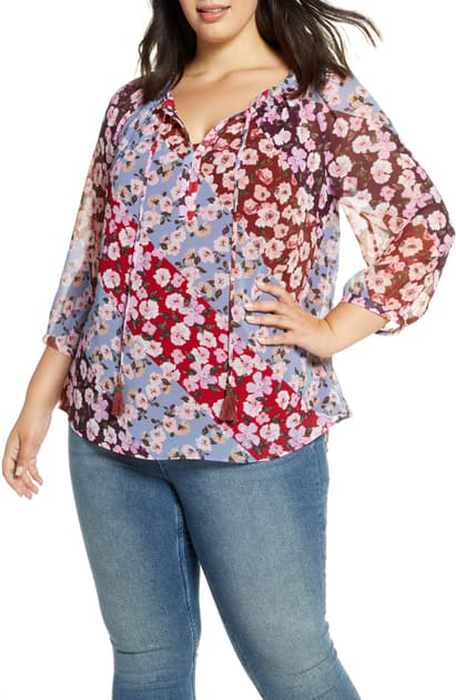 Daniel Rainn Plus Floral-print Peasant Top In G380 Multi | ModeSens