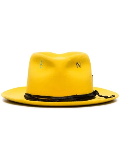 Shop Nick Fouquet Kane Compass Print Fedora Hat In Yellow