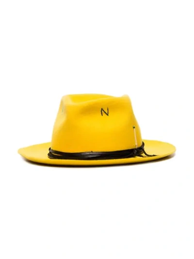 Shop Nick Fouquet Kane Compass Print Fedora Hat In Yellow