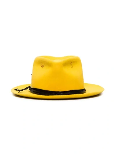 Shop Nick Fouquet Kane Compass Print Fedora Hat In Yellow