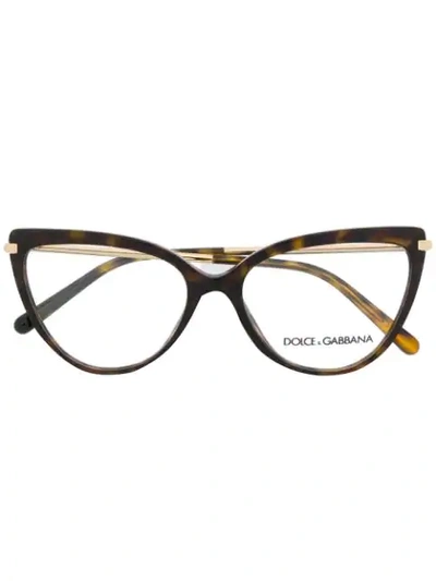 Shop Dolce & Gabbana Cat-eye Frame Glasses In Brown