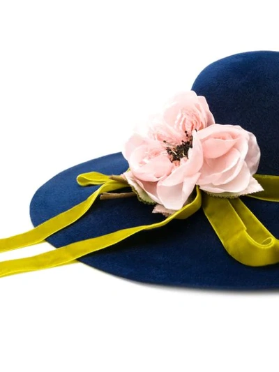 Shop Gucci Floral-appliquéd Hat In Blue